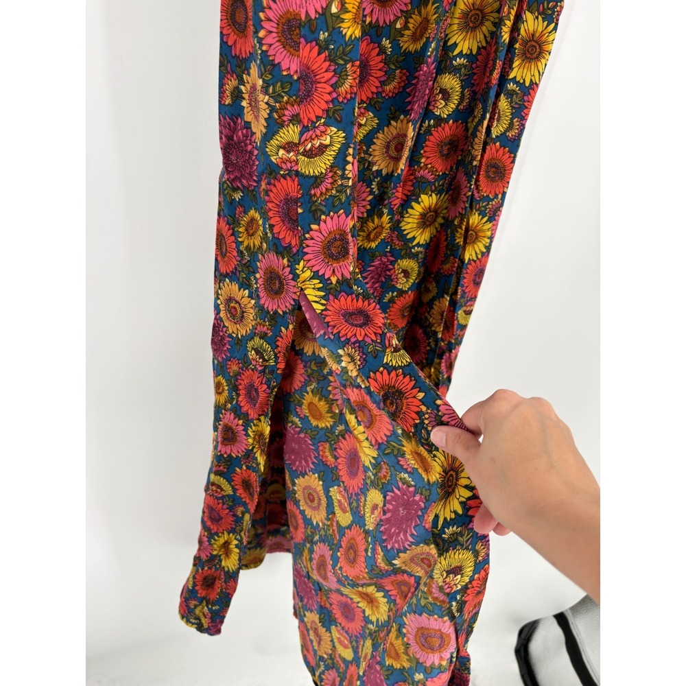Natural Life Dress Womens M Blue Sunflower Floral Tie Front Midi Boho Rayon - Picture 3 of 10